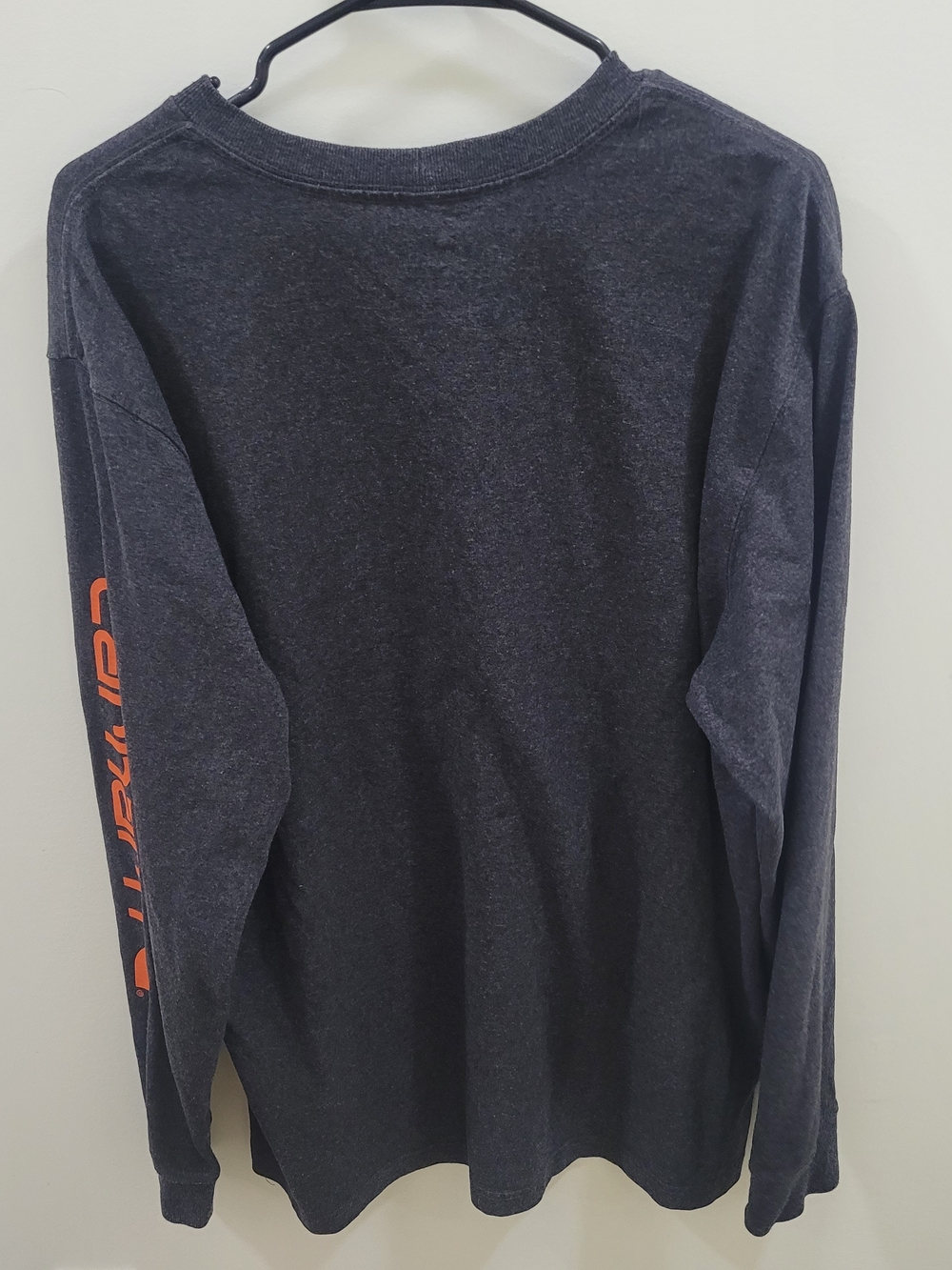 Carhartt Dark Gray Long-Sleeve Tee with Orange Sleeve Logo Mens L - Picture 8 of 10